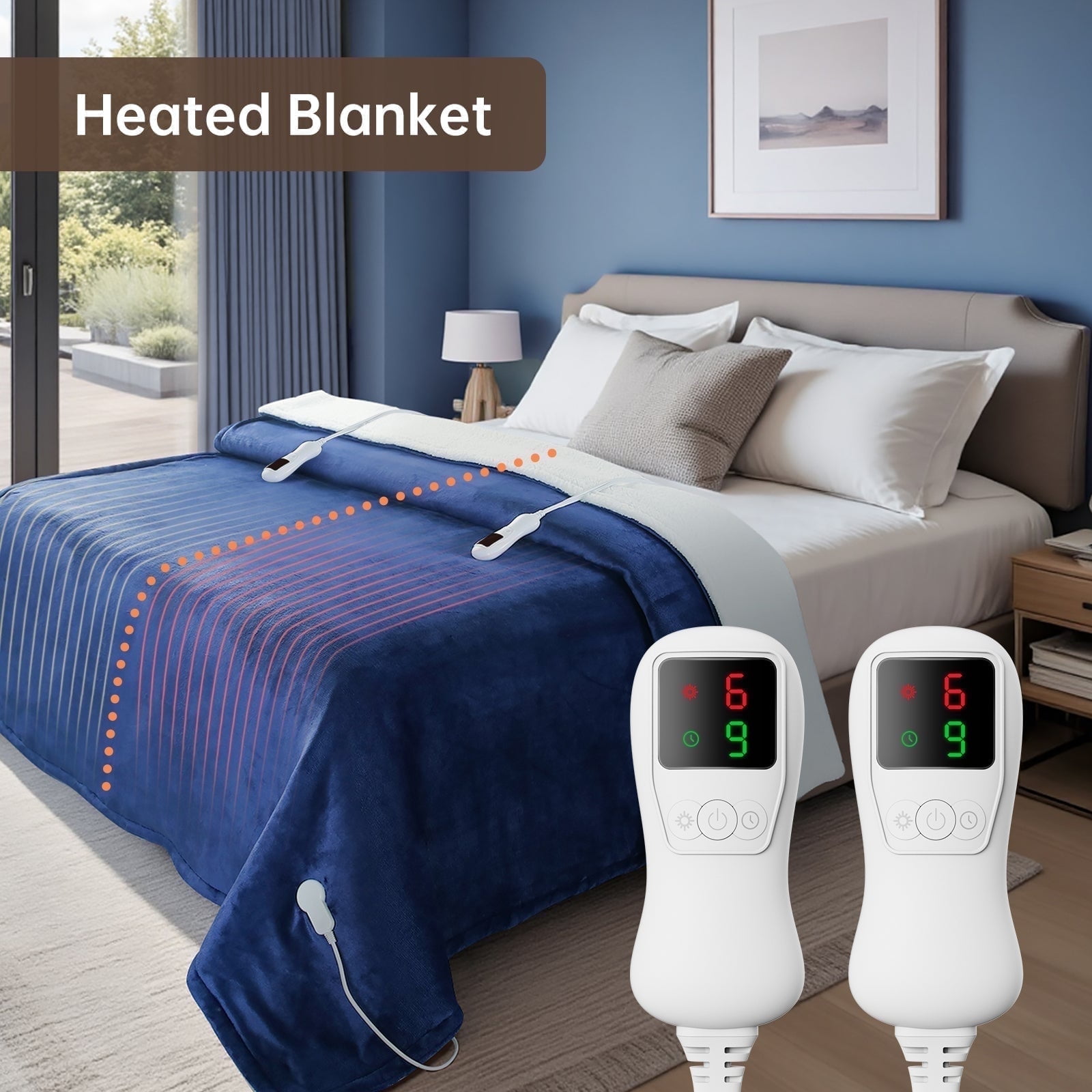 Heated Blanket Queen Size, Washable Heated Blanket Electric, Electric Blanket, Navy Blue, 84" x 90", Blanket Warmer Heating blanket Heat Warming Blanket Electric Blanket Heater