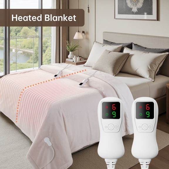 Heated Blanket Queen Size, Washable Heated Blanket Electric, Electric Blanket, Pink White, 84" x 90", Blanket Warmer Heating blanket Heat Warming Blanket Electric Blanket Heater
