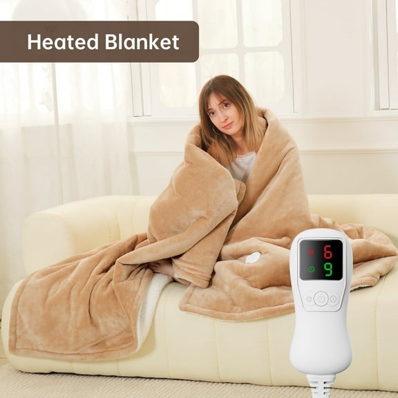 Heated Blanket Throw Size, Washable Heated Throw Blanket Electric, Electric Throw Blanket, Camel, 50" x 60", Blanket Warmer Heating blanket Heat Warming Blanket Electric Blanket Throw Heater