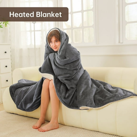 Heated Blanket Throw Size, Washable Heated Throw Blanket Electric, Electric Throw Blanket, Slate Gray, 50" x 60", Blanket Warmer Heating blanket Heat Warming Blanket Electric Blanket Throw Heater
