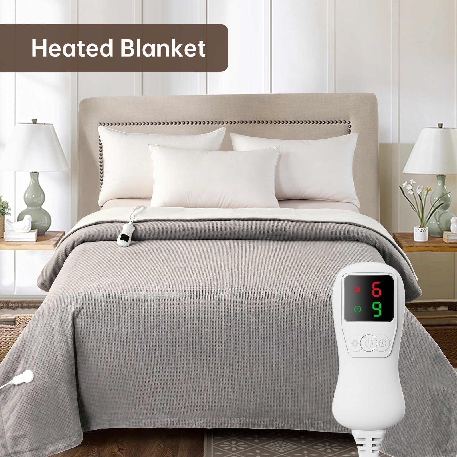 Heated Blanket Twin Size, Washable Heated Blanket Electric, Electric Blanket, Gray, 62" x 84", Blanket Warmer Heating blanket Heat Warming Blanket Electric Blanke Heater