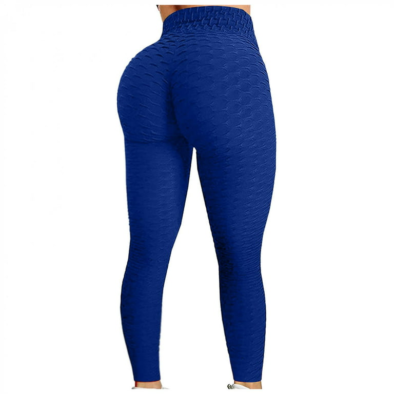 SOIKING Women's High Waist Yoga Pants Bubble Hip Lifting Exercise Fitness  Running and Tummy Control Workout Yoga Leggings,Blue(M&L&XL) 