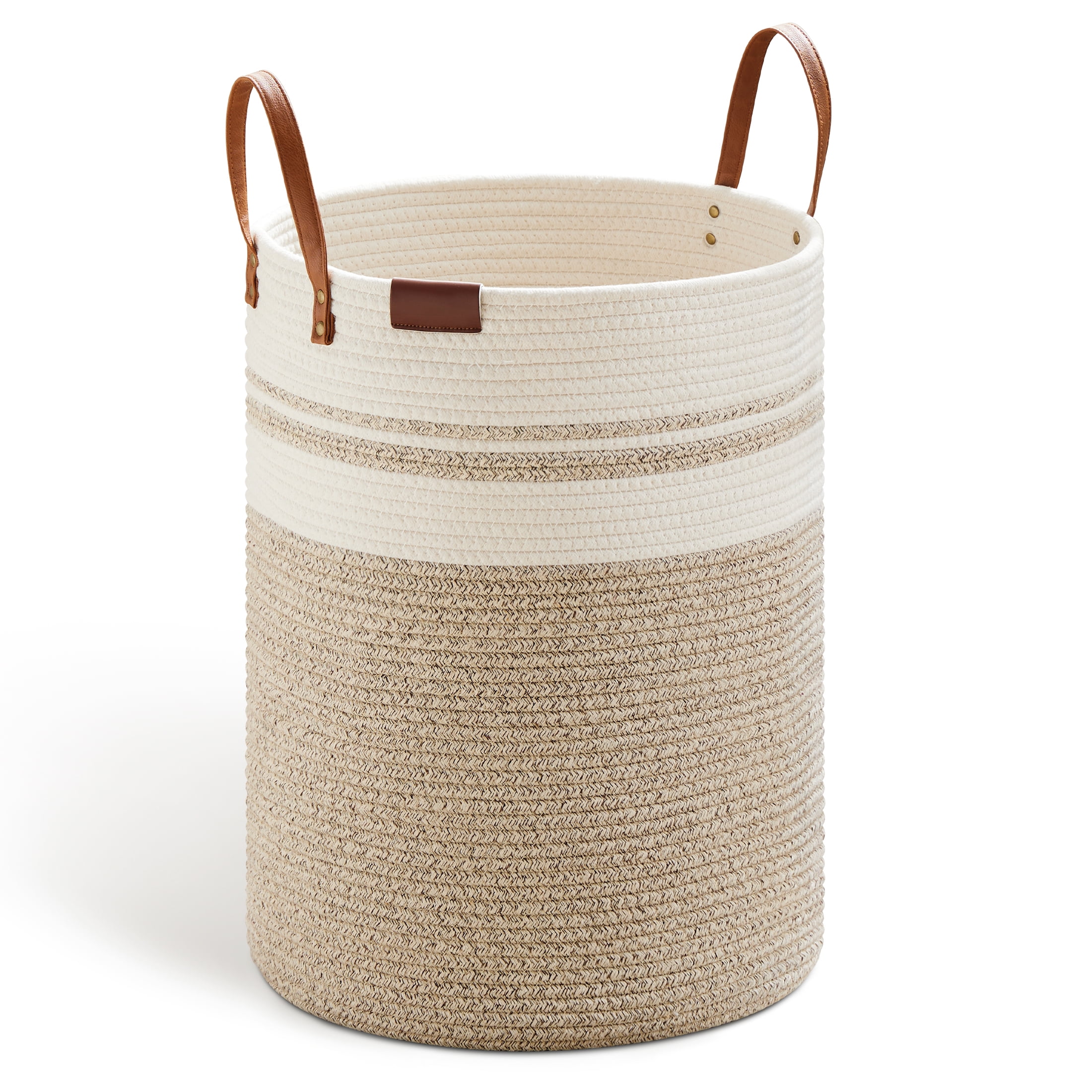 CHERISHGARD Cotton Laundry Basket 16x13x22 Woven Rope Laundry Hamper ...