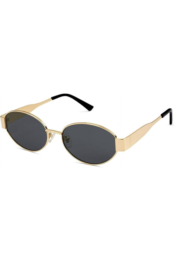 UV Protection Unisex Classic Retro Oval Trendy Sunglasses, Gold/Grey