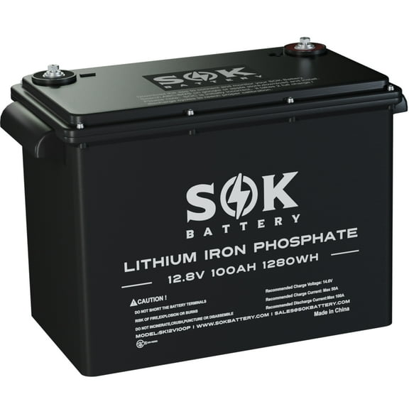 SOK Lifepo4 Battery 12V 100AH Lithium Battery, 4000~8000 cycles V8 version Bluetooth BMS, Battery cells balance function, Marine plastic enclosure. for RV, Solar, Marine, Trolling Motor, Off Grid.