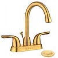SOKA 2 Handle Bathroom Faucet Gold, 4 Inch Gold Bathroom Sink Faucet Centerset with Lift Rod Drain Stopper and Supply Hoses, RV Bathroom Faucet 3 Holes, Brushed Gold Bathroom Faucet