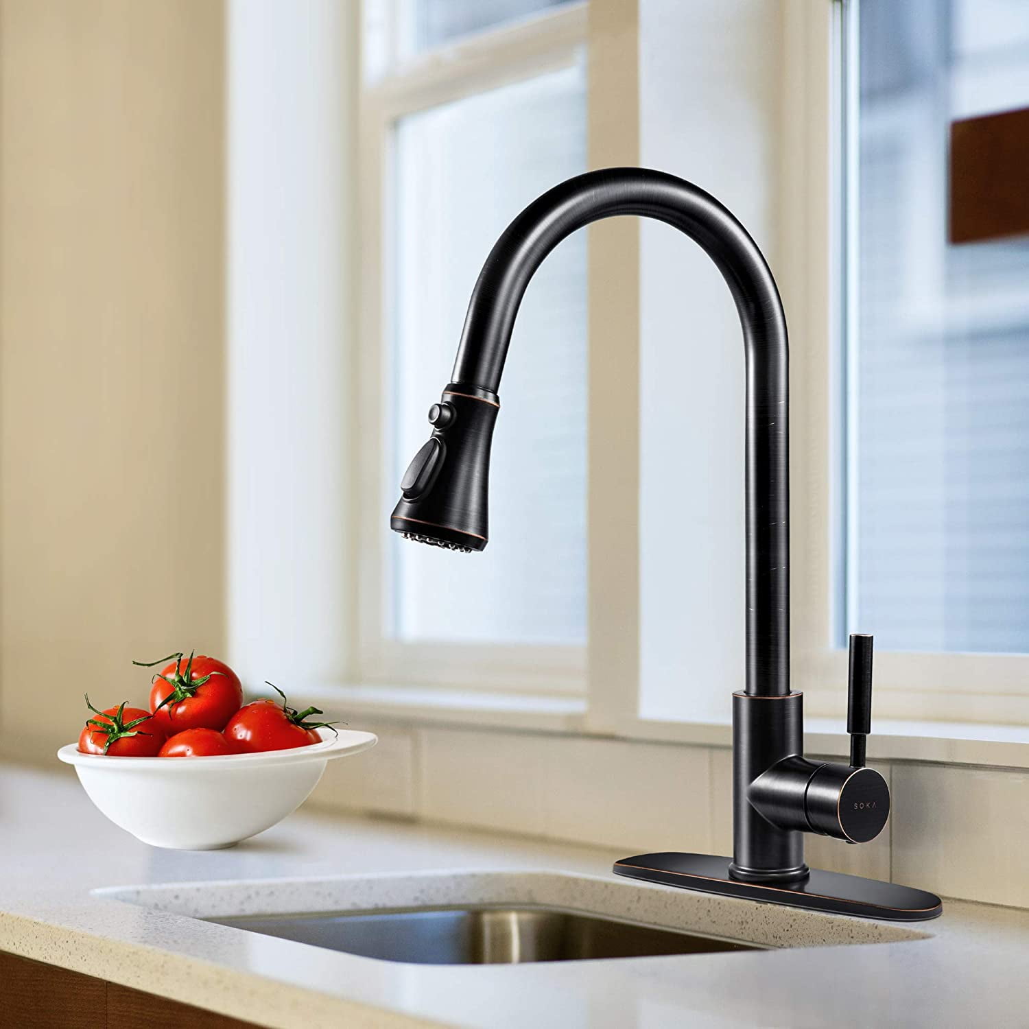 Oil Rubbed Bronze High Arc Kitchen Faucet with Pull-Out Spray