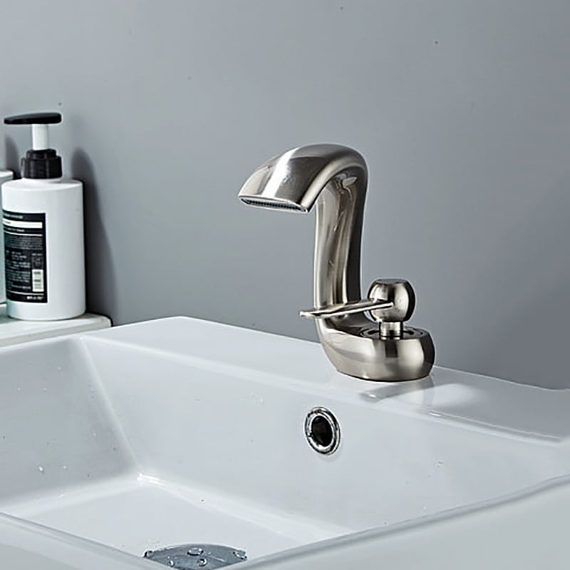 SOKNARKU Bathroom Sink Basin Waterfall Faucet Brass Deck Mount Single Hole Single Handle Cold And Hot Mixed Modern Creative Design Tap Including Two US Standard 3/8 Hoses Brushed Nickel