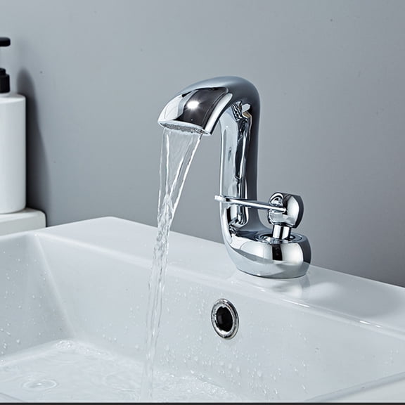 SOKNARKU Bathroom Sink Basin Waterfall Faucet Brass Deck Mount Single Hole Single Handle Cold And Hot Mixed Modern Creative Design Tap Including Two US Standard 3/8 Hoses Polished Chrome