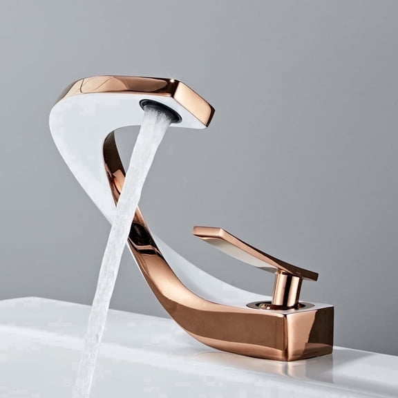 SOKNARKU Modern Bathroom Sink Basin Faucet Brass Single Hole Single Handle Deck Mount Cold And Hot Mixed Creative Design Tap Including Two US Standard 3/8 Hoses White Rose Gold