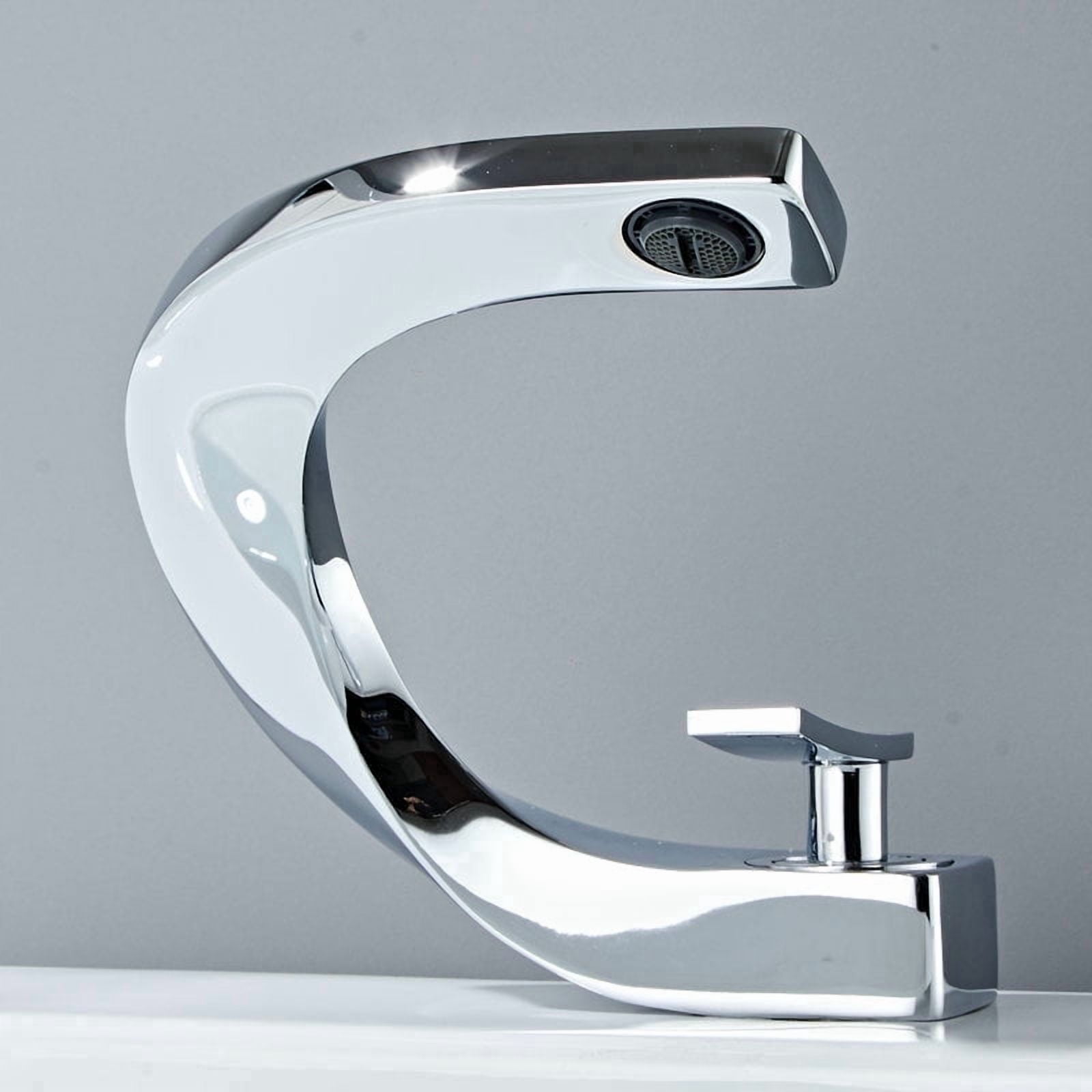 SOKNARKU Modern Bathroom Sink Basin Faucet Brass Single Hole Single Handle Deck Mount Cold And Hot Mixed Creative Design Tap Including Two US Standard 3/8 Hoses Chrome Plating