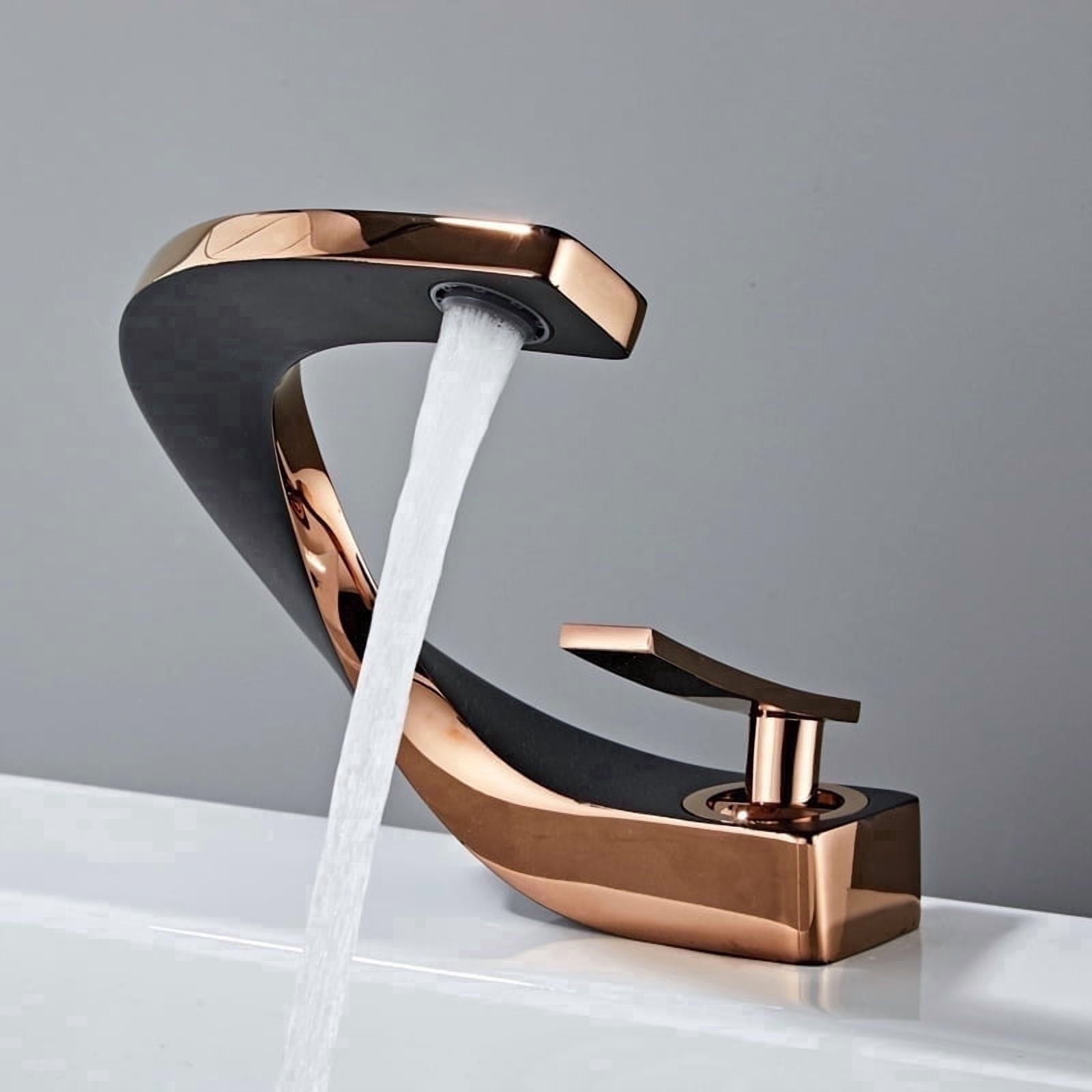 SOKNARKU Modern Bathroom Sink Basin Faucet Brass Single Hole Single Handle Deck Mount Cold And Hot Mixed Creative Design Tap Including Two US Standard 3/8 Hoses Black Rose Gold