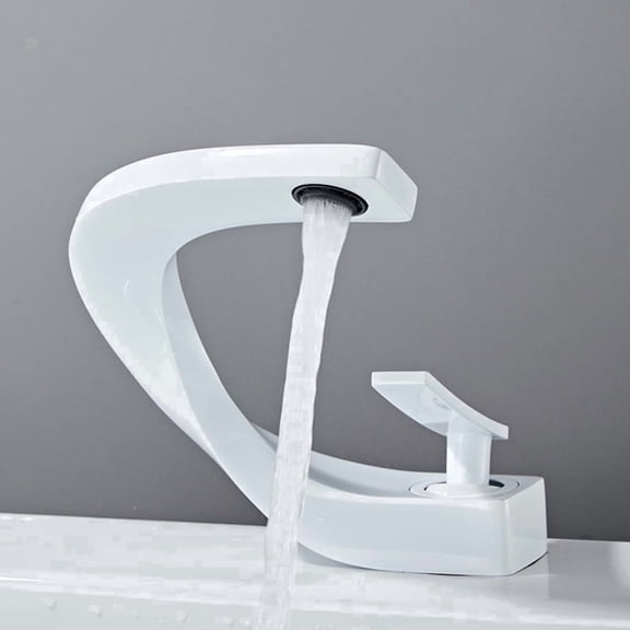 SOKNARKU Modern Bathroom Sink Basin Faucet Brass Single Hole Single Handle Deck Mount Cold And Hot Mixed Creative Design Tap Including Two US Standard 3/8 Hoses White
