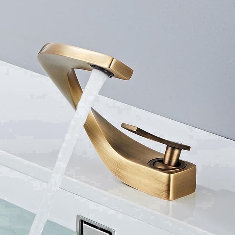 SOKNARKU Modern Bathroom Sink Basin Faucet Brass Single Hole Single Handle Deck Mount Cold And Hot Mixed Creative Design Tap Including Two US Standard 3/8 Hoses Bronze