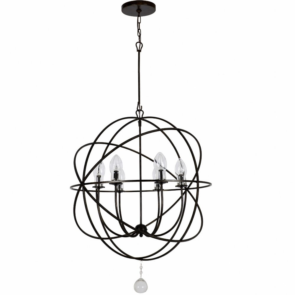 English Bronze Outdoor Sphere Chandelier with Clear Glass Drops