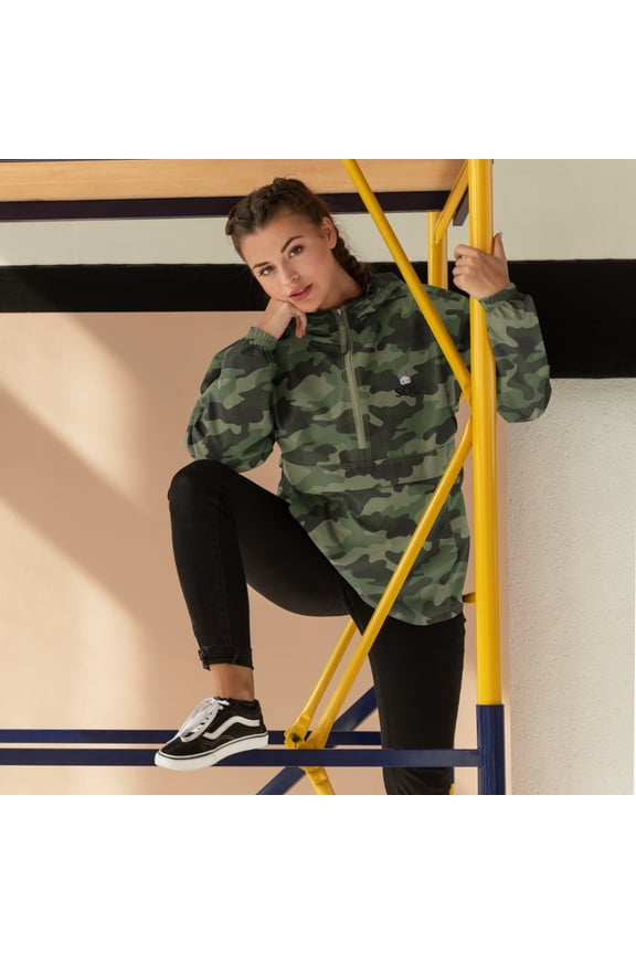 SOL "Game time" Embroidered Champion Packable Jacket (Olive Green Camo, L)