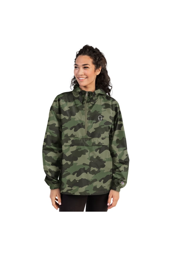 SOL "Game time" Woman's Embroidered Champion Packable Jacket (Olive Green Camo, XL)