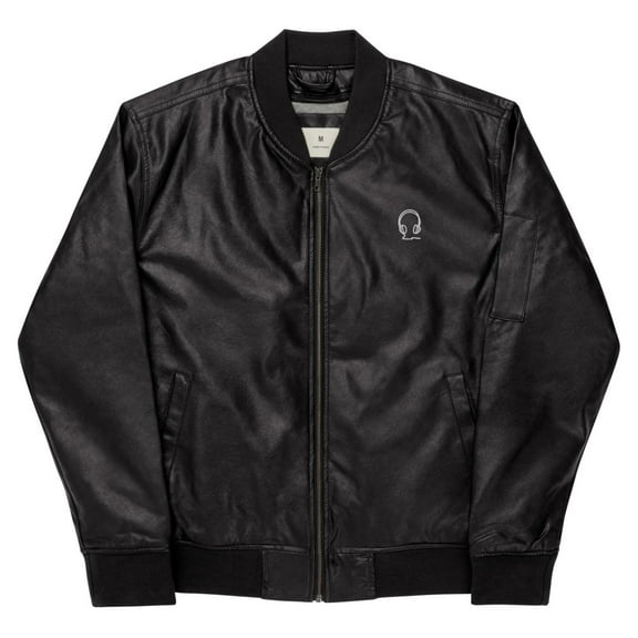 SOL Music Leather Bomber Jacket - Sporty Men's Coat with Classic Embroidery (Black, XS)
