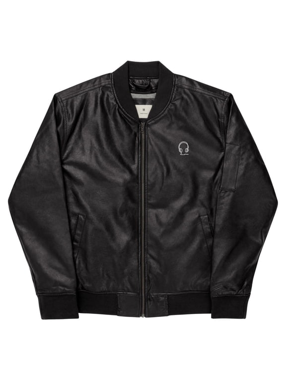 SOL Music Leather Bomber Jacket - Sporty Men's Coat with Classic Embroidery (Black, XS)