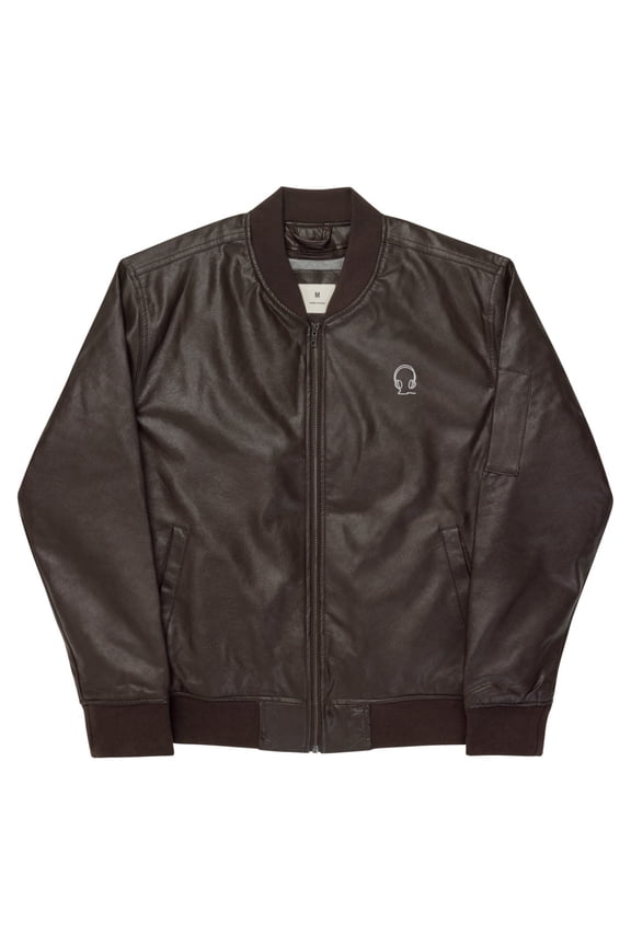 SOL Music Leather Bomber Jacket - Sporty Men's Coat with Classic Embroidery (Brown, XS)