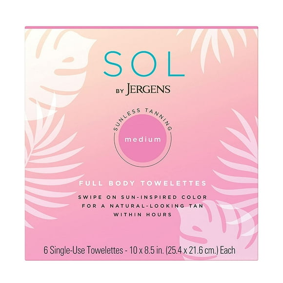 SOL by Jergens Full Body Self Tanner Towelettes with Coconut Water + Vitamin E, 6 ct