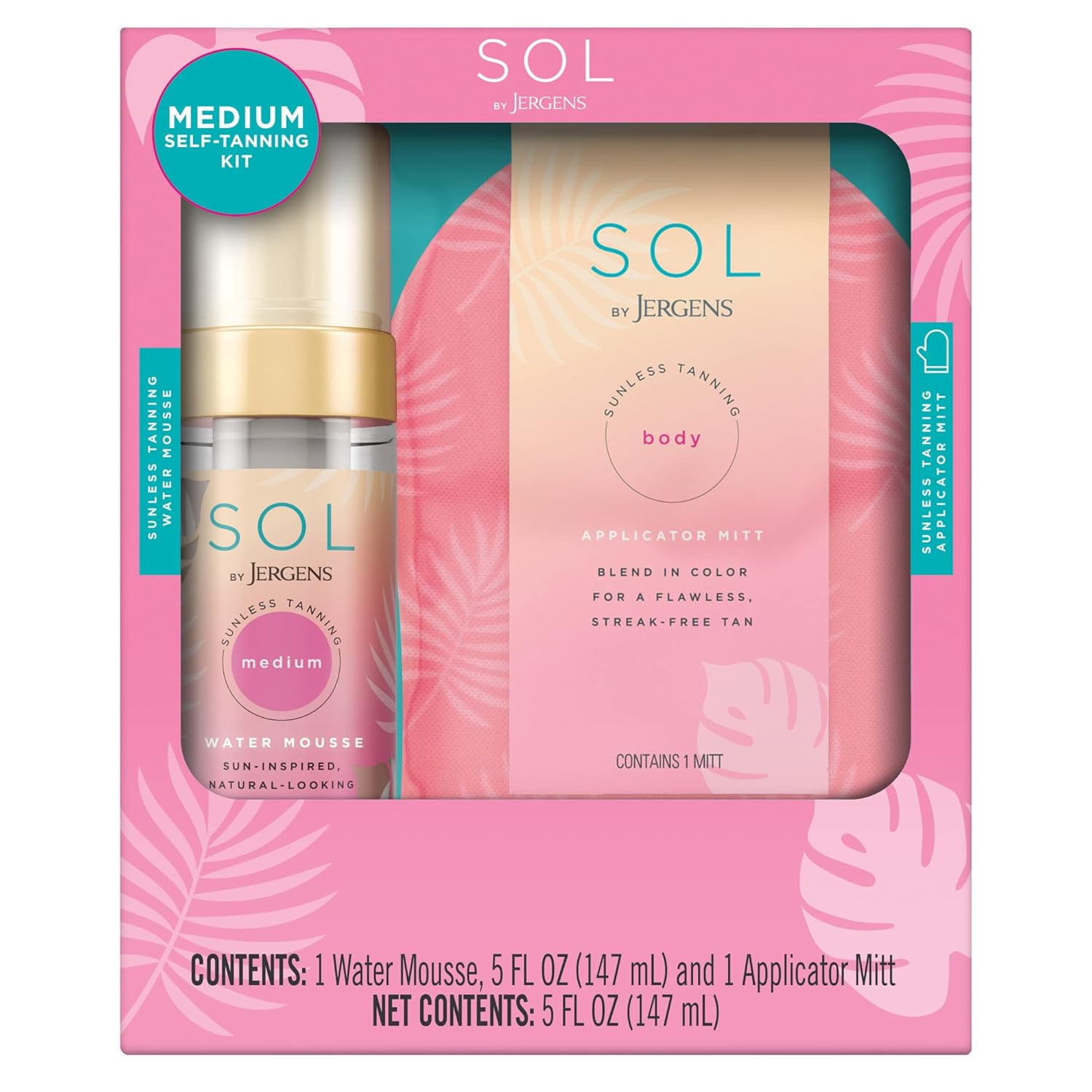 SOL by Jergens Sunless Tanning Water Mousse and Mitt, Medium (5 Fluid Ounce)