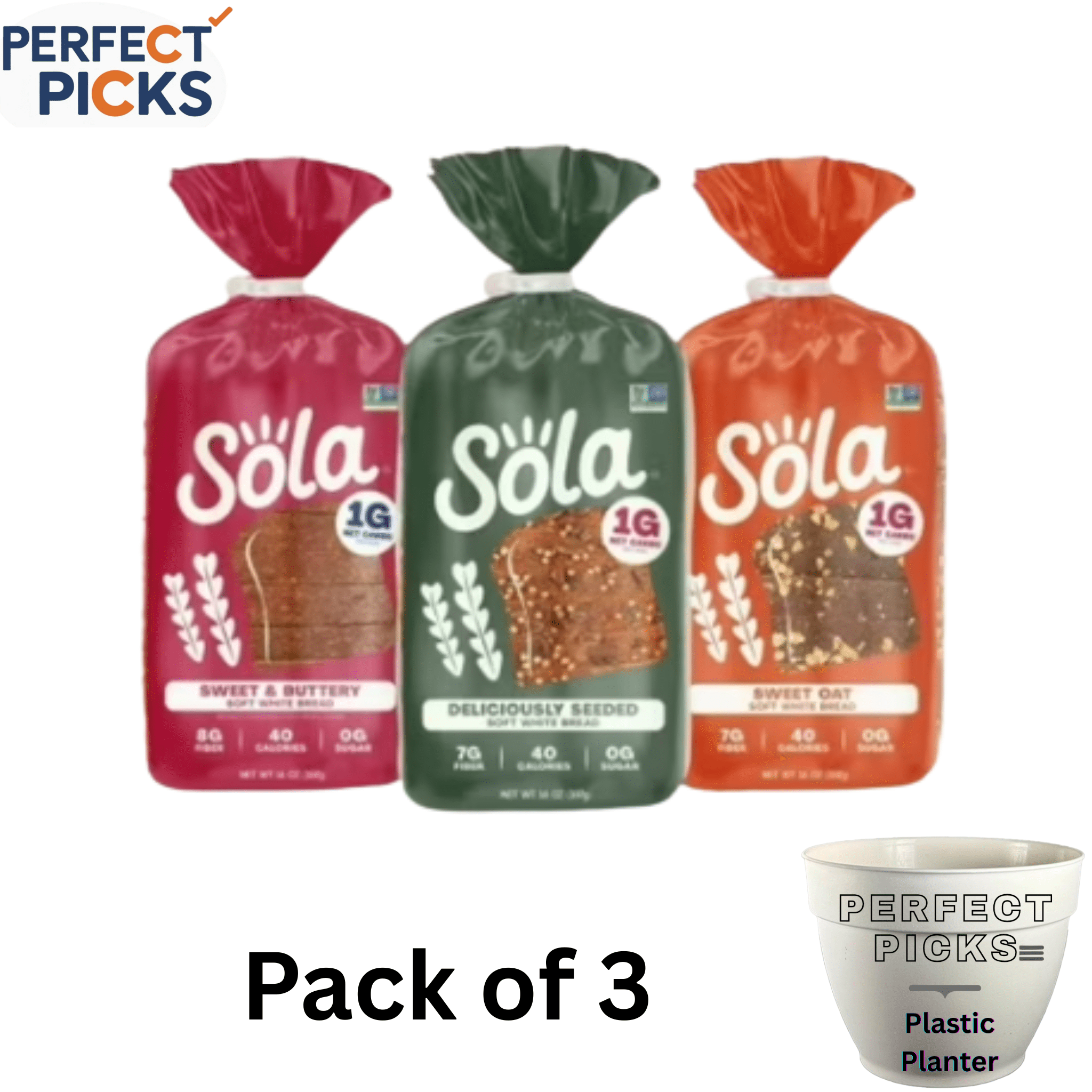 SOLA BREAD PACK OF 3  Sweet & Buttery, Sweet Oat Sliced   and Deliciously Seeded Bread