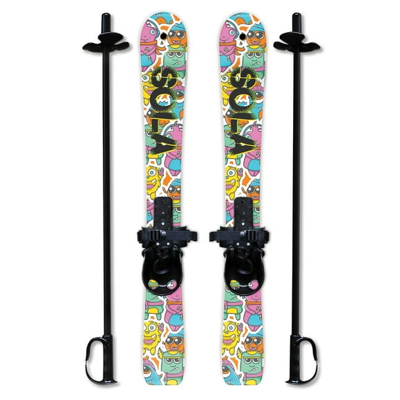 SOLA Kid's Snow Skis & Poles Winter Sports Beginner W/ Bindings Age 2 - 4 (Gaggle)