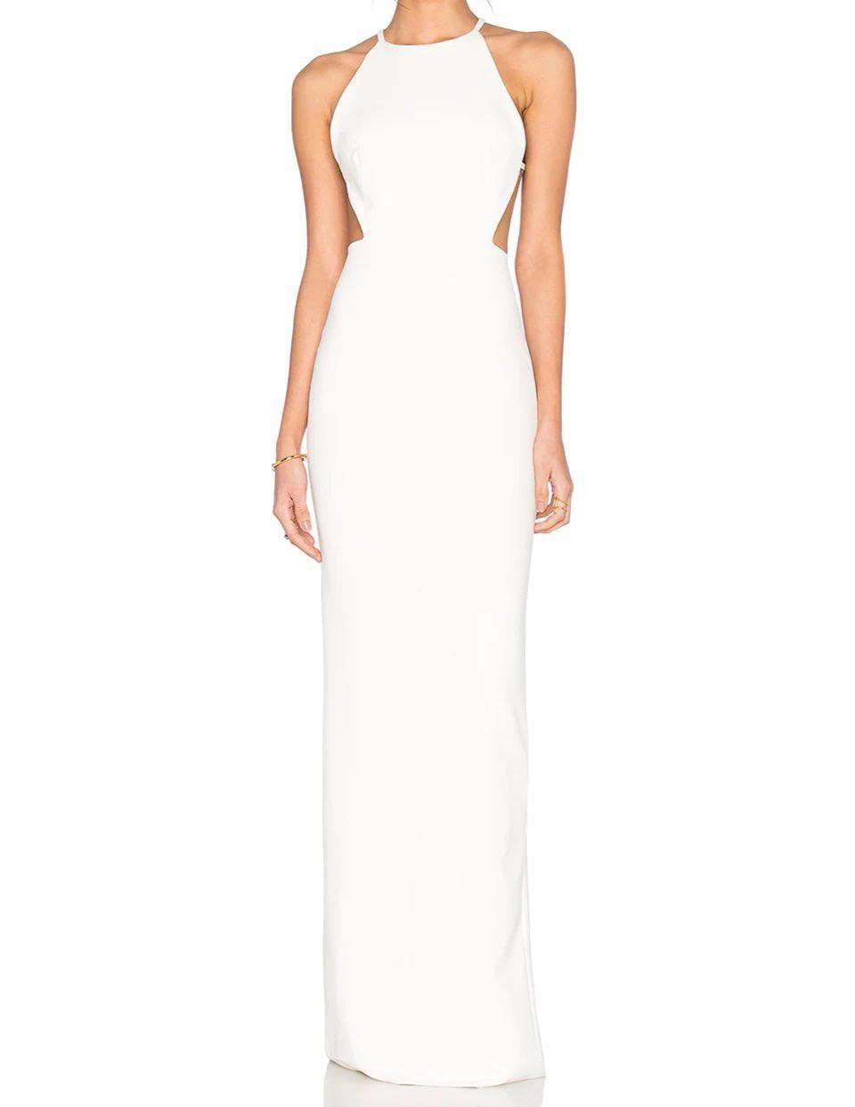 white christmas dresses Cream Sleeveless Lace Up Sides Double Slit Maxi Dress