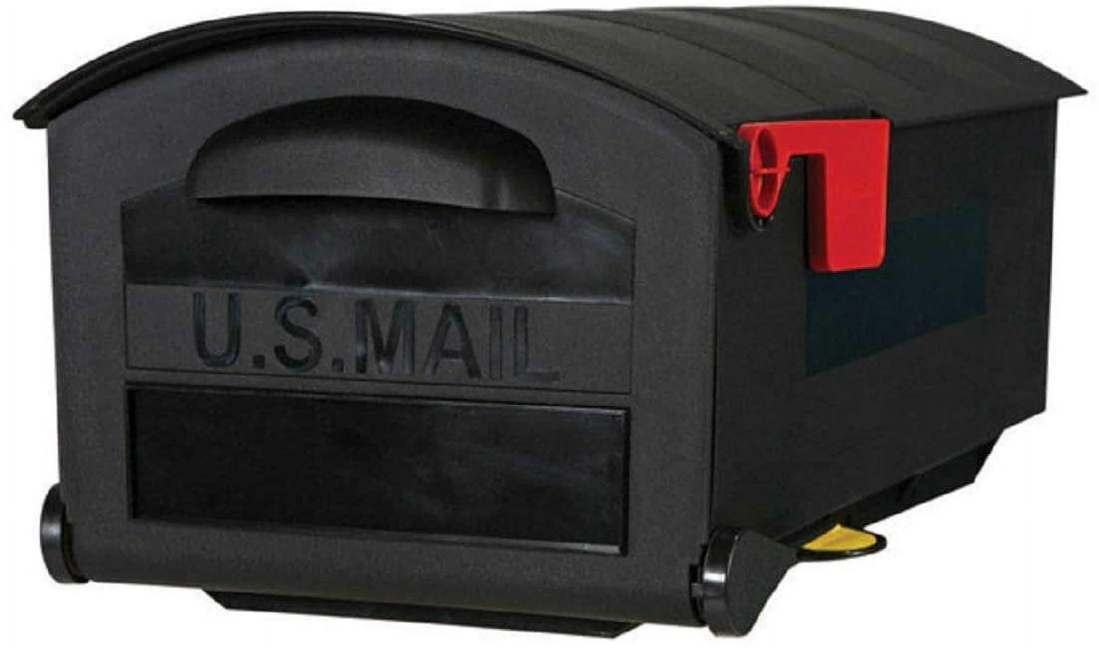 Black Lockable Plastic Post Mounted Mailbox with Indicator Flag