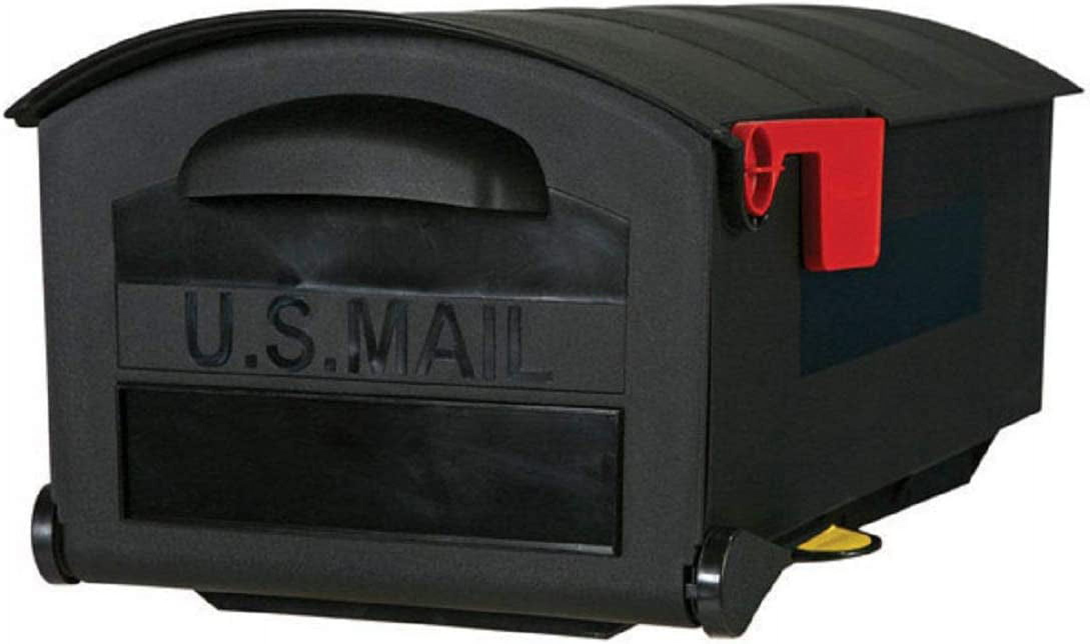 Black Lockable Plastic Post Mounted Mailbox with Indicator Flag