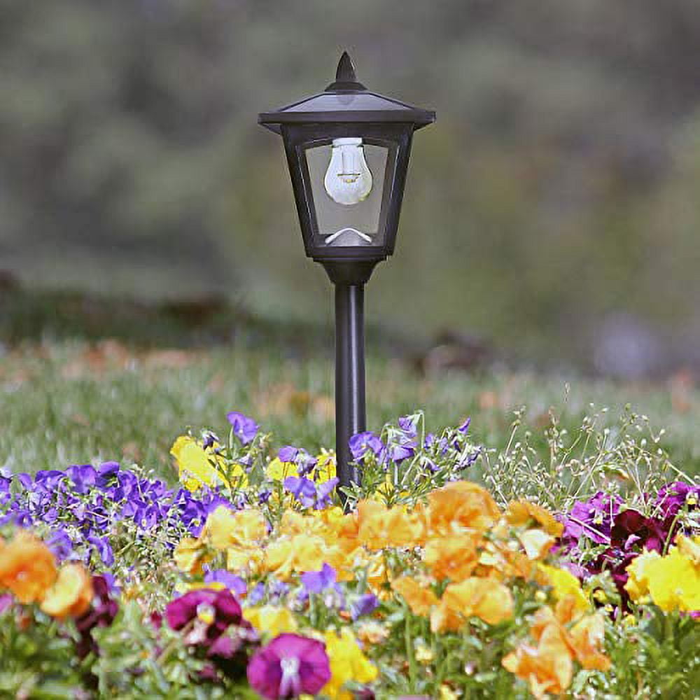 SOLARBASICS Solar Path Light, Outdoor Landscape Solar Lamps, Warm White 50  Lumen LED Bulb, Black Finish, 4-Pack 
