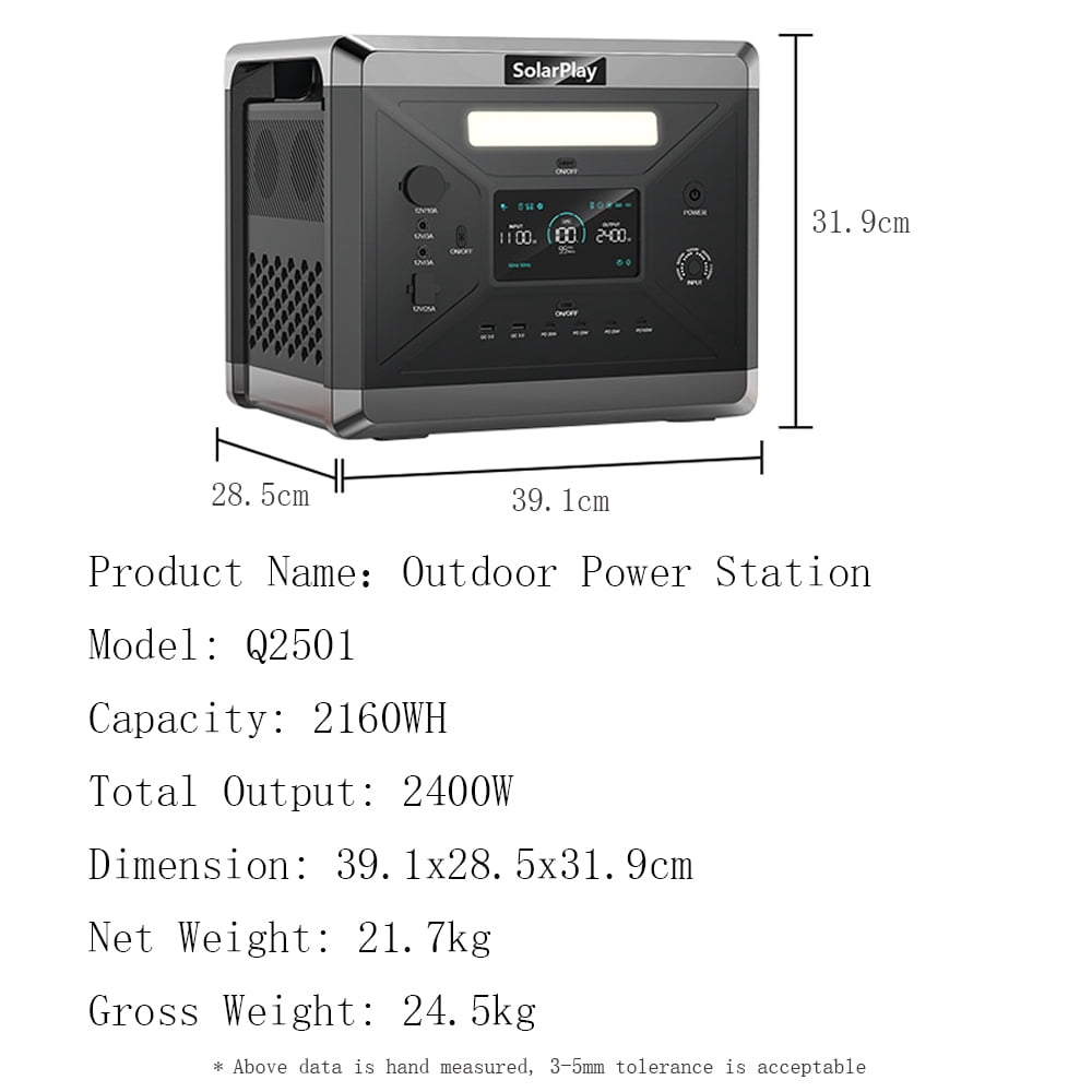 SOLARPLAY Portable Power Station 2400W 2160WH LiFePO4 Emergency Backup High-power Power Supply For Outdoor Camping RV Outage