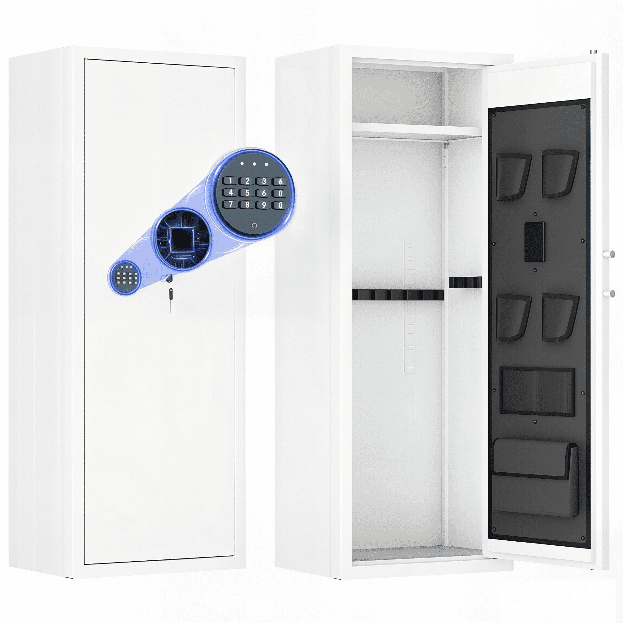 SOLAURA 10-14 Gun Safe, Quick Access Long Gun Safe for Home Rifles and Pistols, Large Gun Cabinet with Adjustable Shelves for Home, Office(Assembly Required, White)
