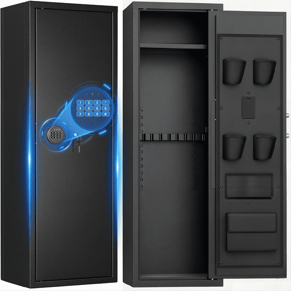 SOLAURA 10-14 Gun Safe, Quick Access Long Gun Safe for Home Rifles and Pistols, Large Gun Cabinet with Adjustable Shelves for Home, Office(Assembly Required)
