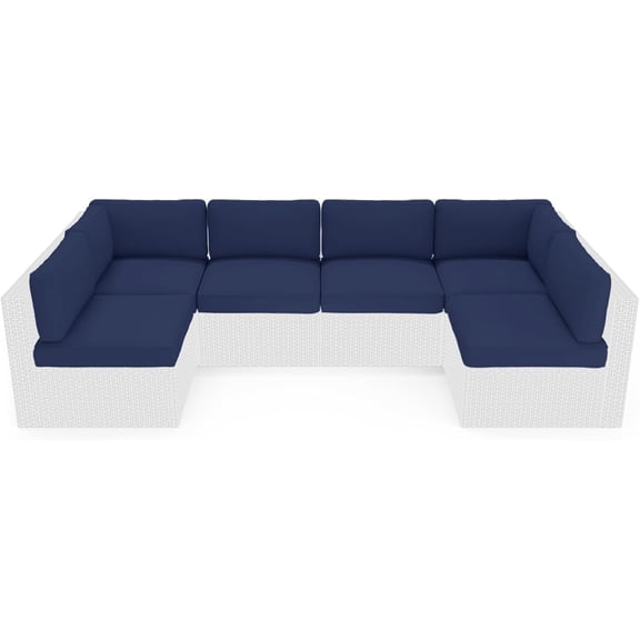SOLAURA 14Pcs Outdoor Furniture Replacement Cushions, Fits 6-seat Sectional Rattan Conversation Set, Patio Water-Resistant Replacement Sofa Cushions, Dark Blue