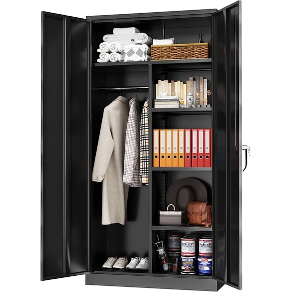 SOLAURA 2-Door Metal Freestanding Wardrobe Cabinet,71" H x 32" W x 16" D,Black