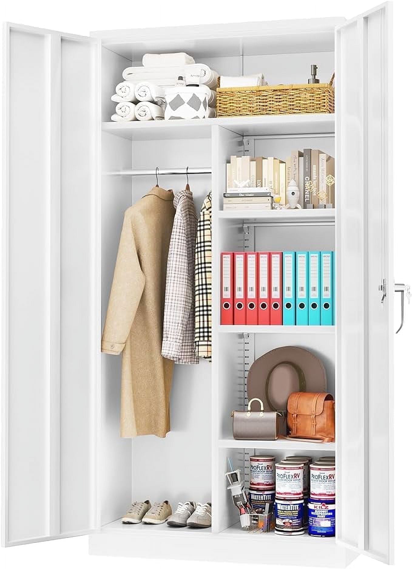 SOLAURA 2-Door Metal Freestanding Wardrobe Cabinet,72" H x 36" W x 18" D,White