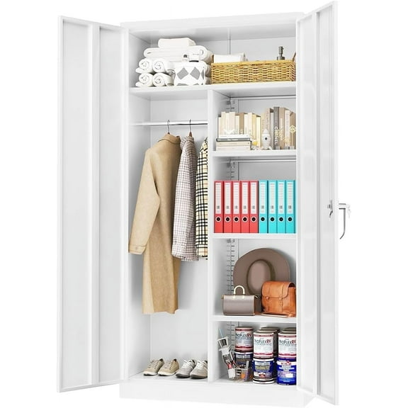 SOLAURA 2-Door Metal Freestanding Wardrobe Cabinet,72" H x 36" W x 18" D,White