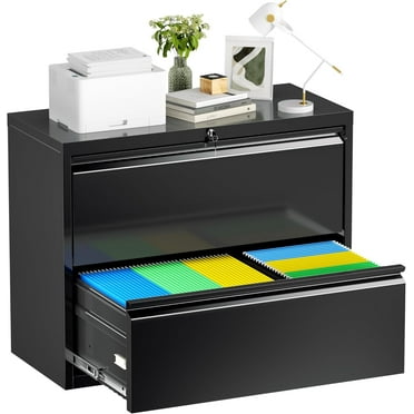 SOLAURA 2 Drawer Lateral File Cabinet with Lock, Lockable Filing Storage Cabinet for Office & Home, Large Metal Storage File Cabinet for Files Legal/Letter/A4 Size (Black)