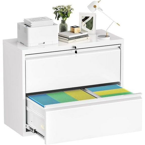 SOLAURA 2-Drawer Metal Lateral File Storage Cabinet with Lock, Office & Home Filing Cabinet for Files Legal/Letter/A4 Size (White)