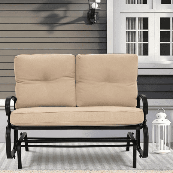 SOLAURA 2-Person Outdoor Patio Glider Bench Rocking Loveseat with Cushions, Brown