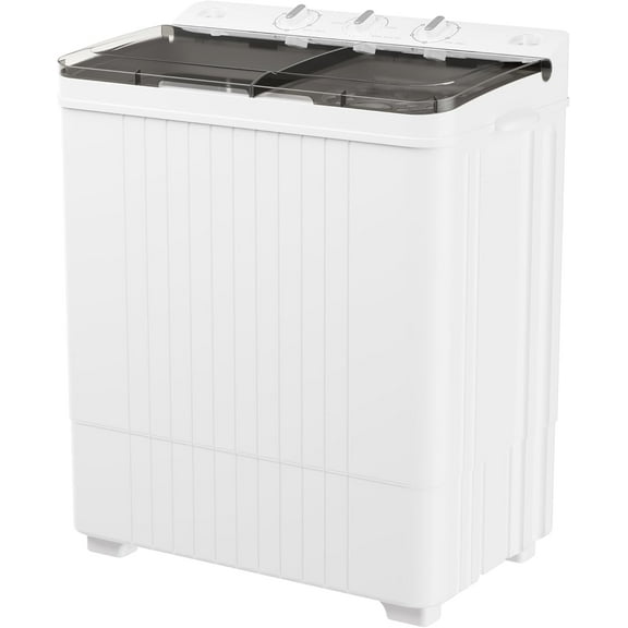 SOLAURA 26LBS Portable Washing Machine, Twin Tub Compact Washer, 15LBS Washer and 11LBS Spinner Combo, Semi-Automatic Laundry Washer for Dorms, Apartments, and RVs, Grey