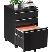 SOLAURA 3 Drawer Assembled Mobile File Cabinet with Lock & Wheels, Pre-assembled Rolling Filing Cabinet Except Casters, Under Desk Metal Storage For Office Fits