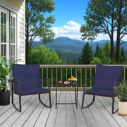 SOLAURA 3-Piece Outdoor Furniture Patio Bistro Set Brown Wicker Rocking Chairs and Table Set