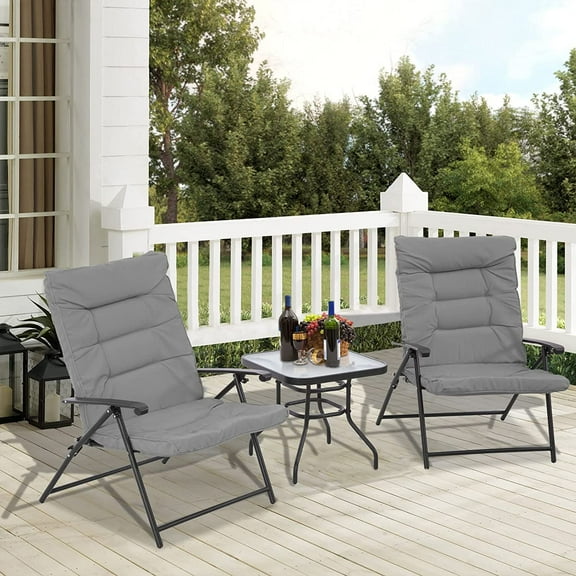 SOLAURA 3-Piece Outdoor Patio Bistro Set 2 Reclining Lounge Chairs and 1 Table Set, Gray