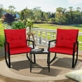 thumbnail image 1 of SOLAURA 3-Piece Outdoor Patio Bistro Set with Black Wicker Rocking Chairs and Glass Coffee Table - Red, 1 of 8
