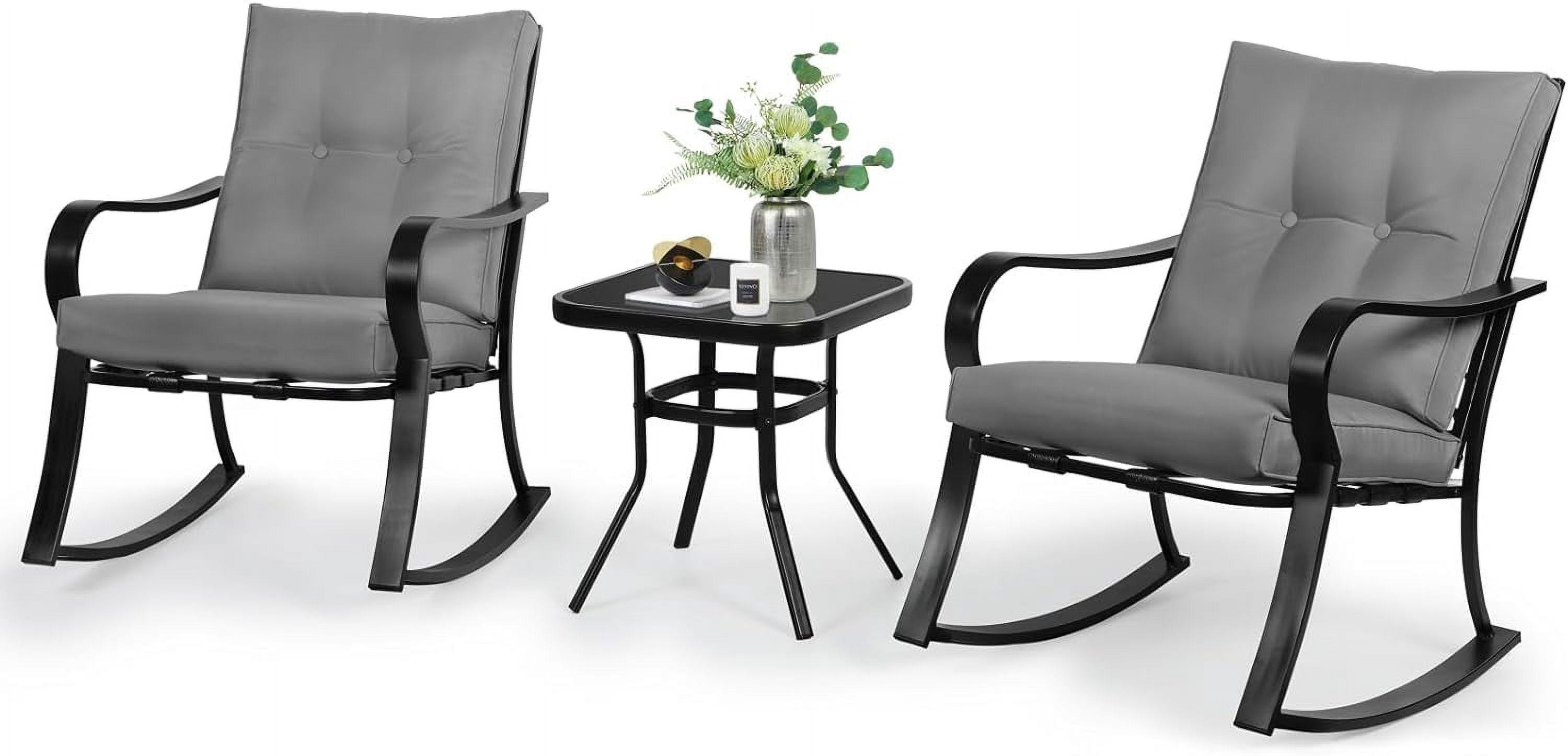 SOLAURA 3 Piece Outdoor Rocking Chairs Bistro Set, Metal Frame Patio ...