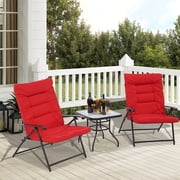 SOLAURA 3-Piece Patio Outdoor Bistro Set Adjustable Metal Padded Folding Recliner Chair with Table, Red