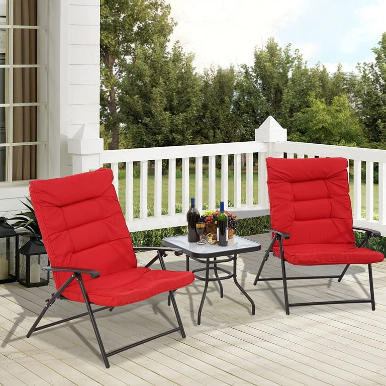 SOLAURA 3 Piece Patio Outdoor Bistro Set Adjustable Padded Folding